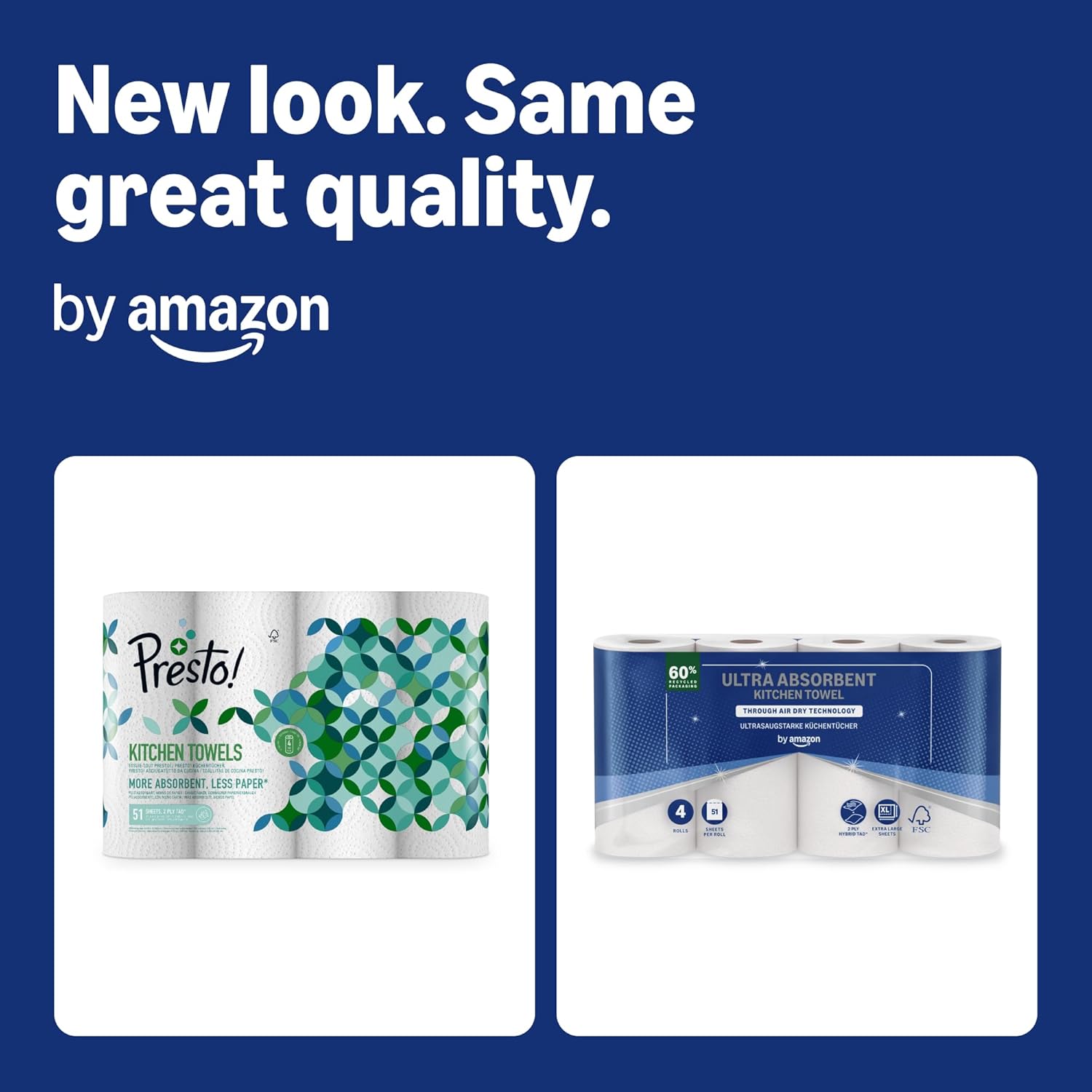 Detalle 2 de Amazon Brand - Presto! TAD Kitchen Roll: Extra Absorbent 2-ply, FSC Certified, 1632 sheets