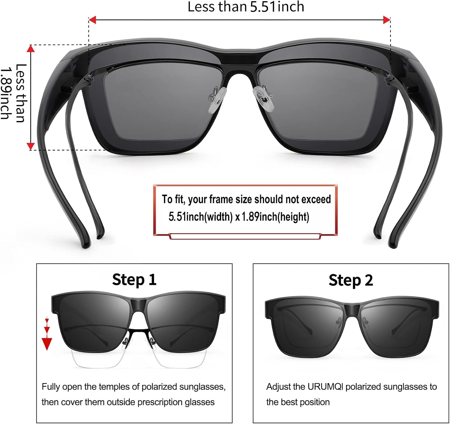 Detalle de URUMQI Sunglasses Fit Over Glasses for Men and Women – Polarised UV400