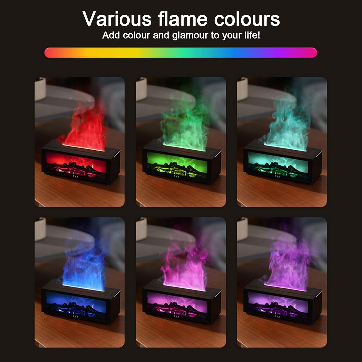 Thumbnail 1 de Diffuseur d’arômes avec cheminée LED Flame, humidificateur 4 en 1 et minuterie (4 modes)