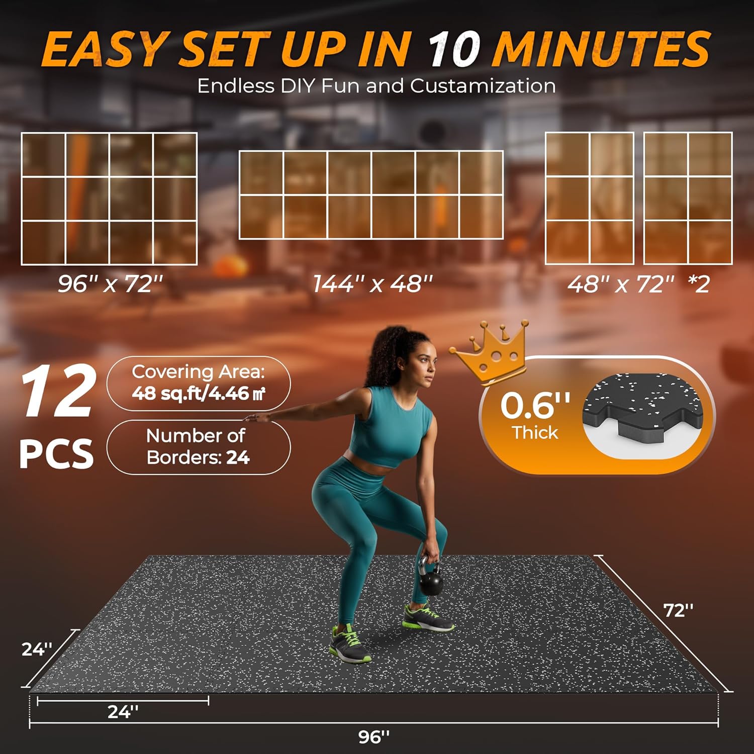 Thumbnail 4 de PRAISUN 0.6" Rubber Top Gym Flooring, 48 sq ft 🏋