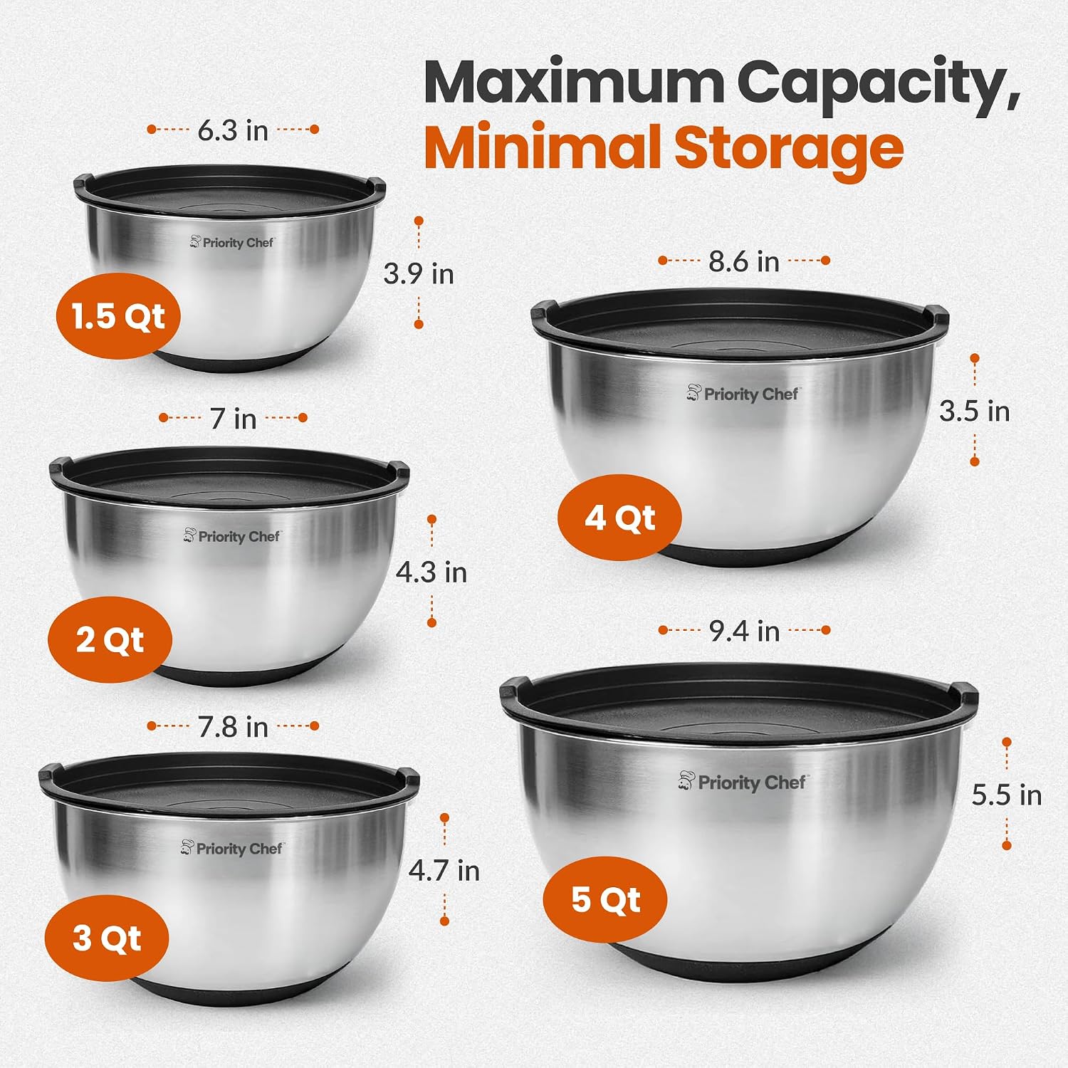 Detalle 2 de Priority Chef Premium Mixing Bowls 5 🍲