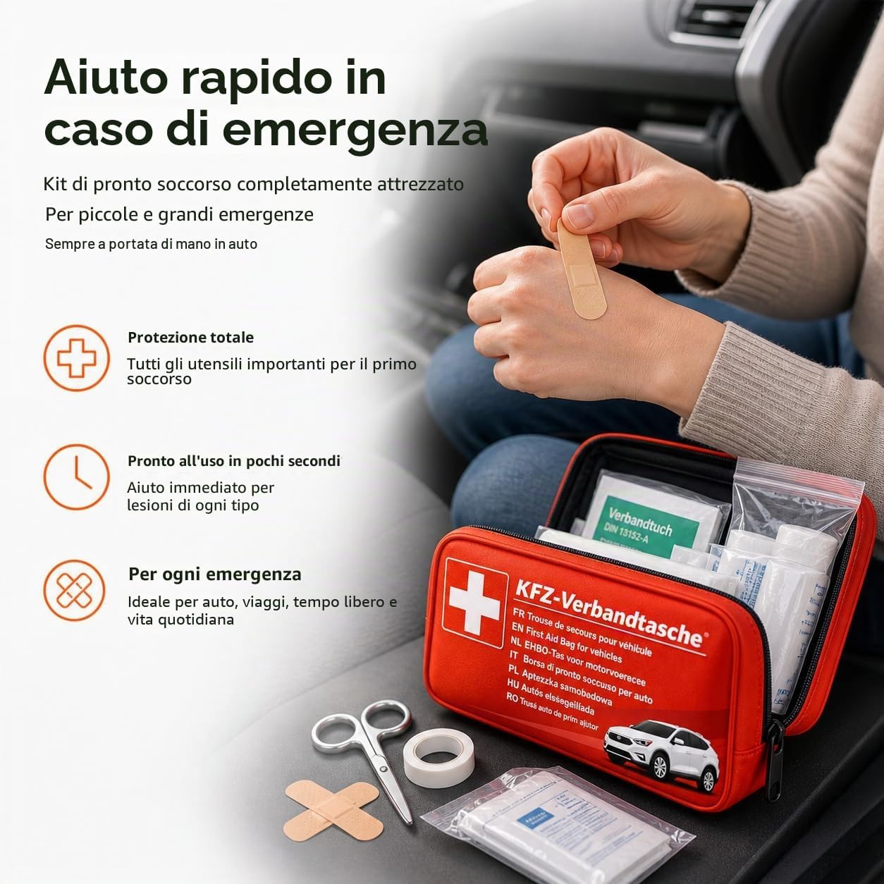 Thumbnail 2 de Kit di Emergenza Auto: kit completo con pronto soccorso, gilet alta visibilità e triangolo di segnalazione