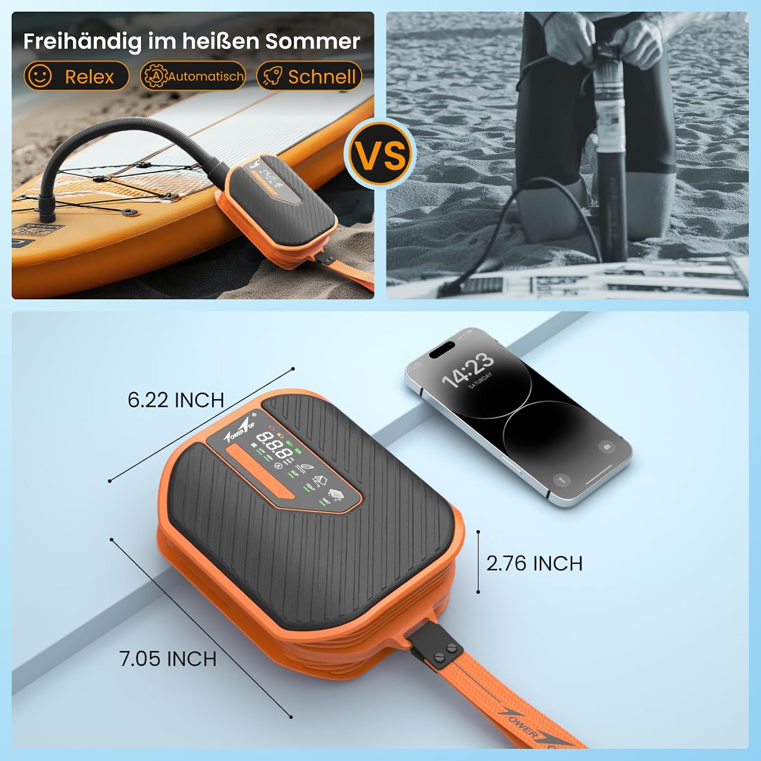 Detalle 2 de TowerTop Sup Pumpe Akku mit 10500mAh – 50 PSI, 8 Düsen, 12V DC