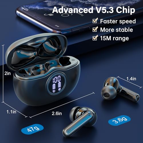 Detalle de Fhumsh A10 Wireless Earbuds: LED Display, 50H Playtime, IPX7 Fitness Ready