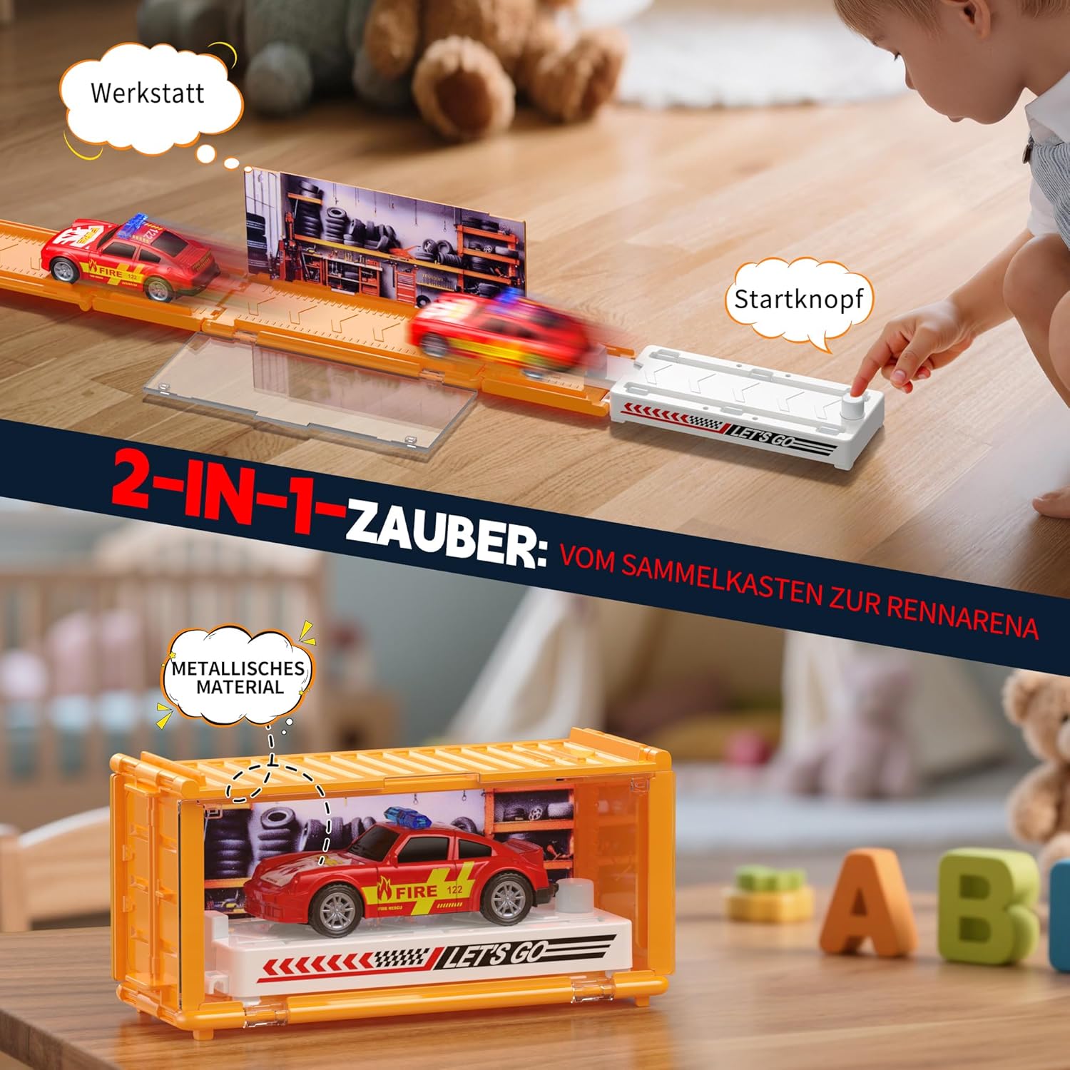Detalle de GoStock Auto Spielzeug Set – Metallrennwagen mit faltbarer Rennbahn und Garage