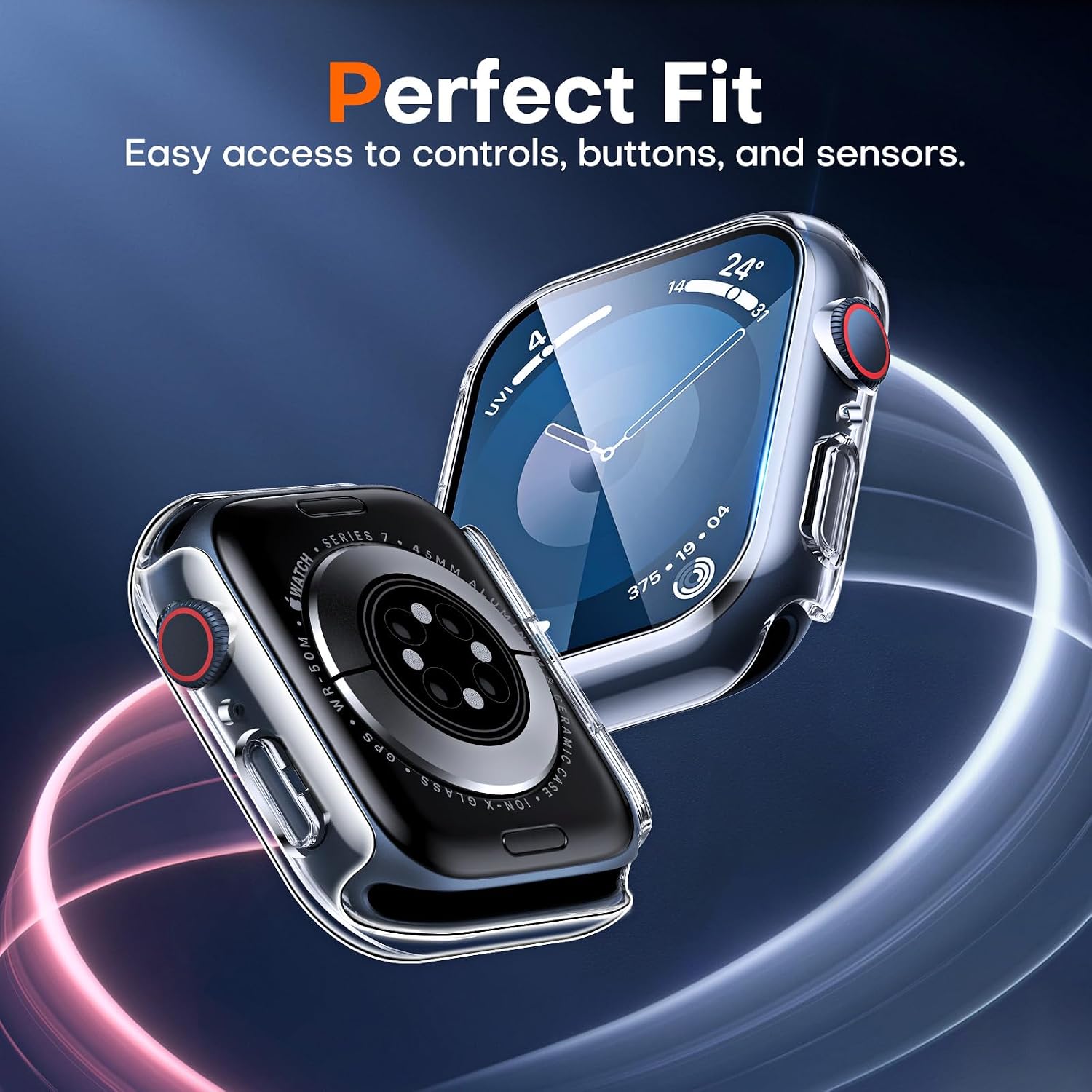 Thumbnail 4 de TAURI 2 Pack Hard Case for Apple Watch 45mm Series 9/8/7 with 9H Tempered Glass Screen Protector