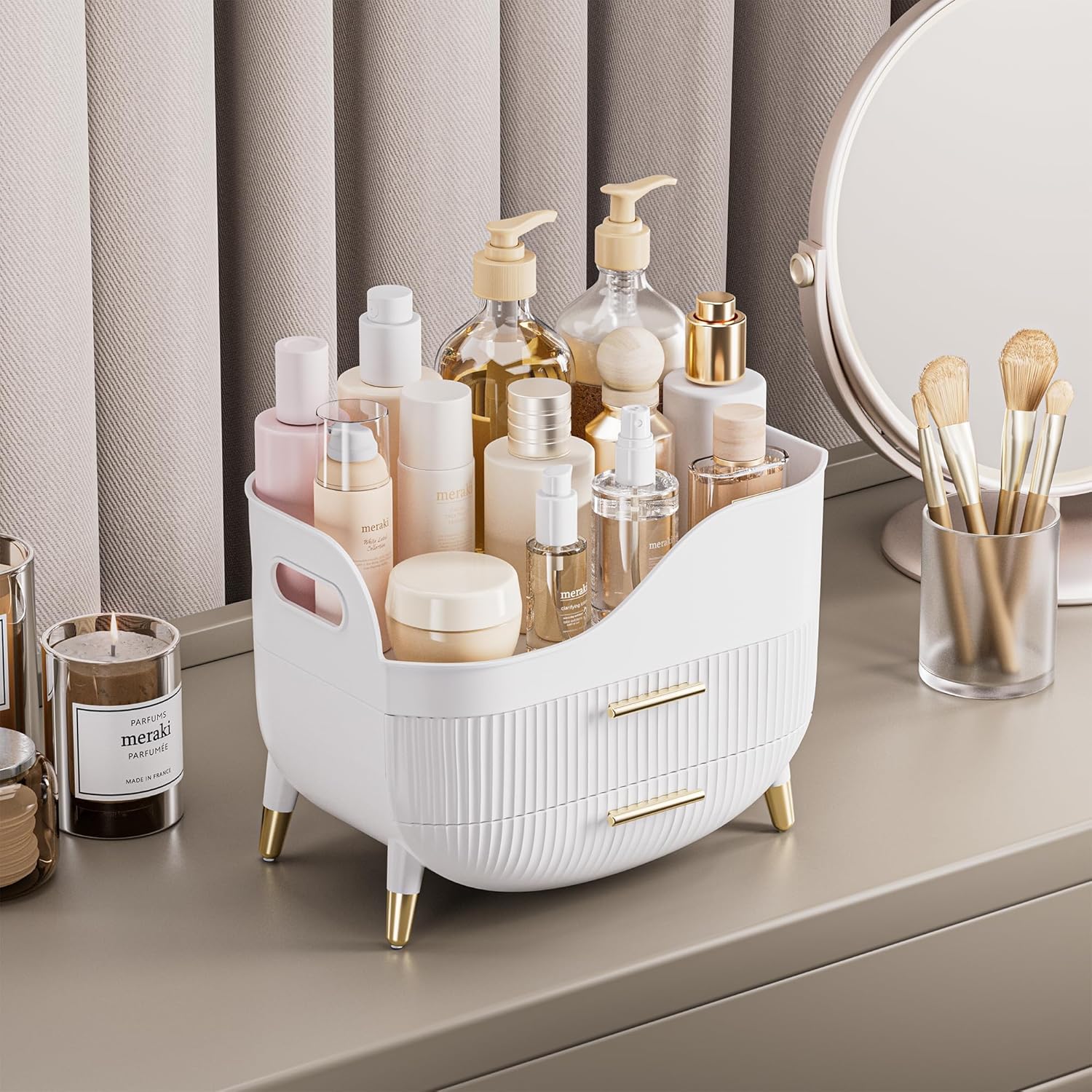 Thumbnail 3 de VG Visiongood Makeup Storage Organizer with Drawers (White) – Large cosmetic organiser case for vanity and bathroom