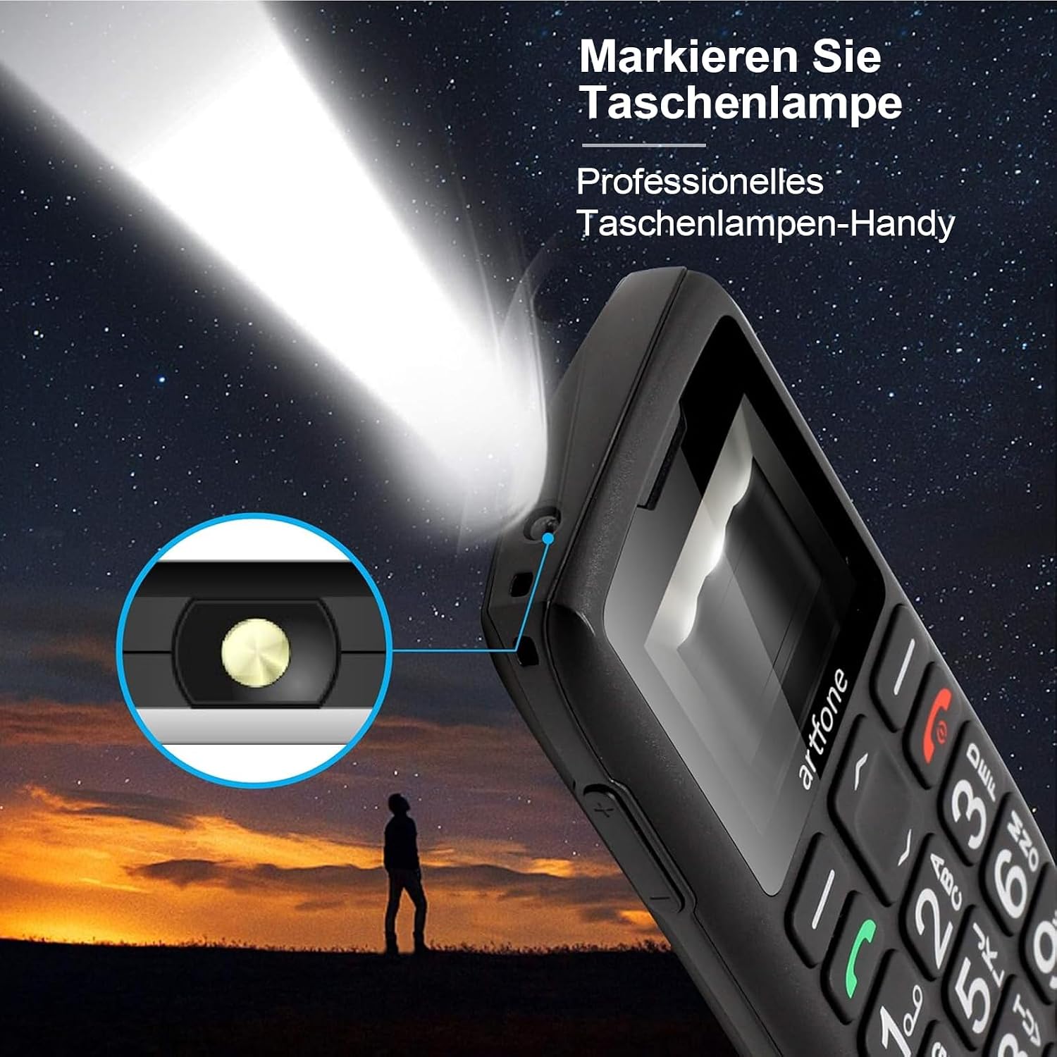 Detalle de Artfone 4G Seniorenhandy ohne Vertrag – Großtasten, Notruftaste und Taschenlampe