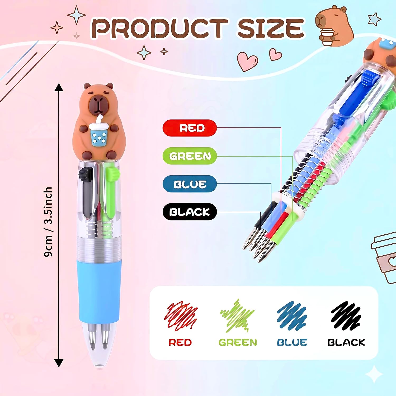 Thumbnail 1 de Kids Multi Coloured Pens 4 in 1, 24 Pcs – Mini Cartoon Ballpoint Pens