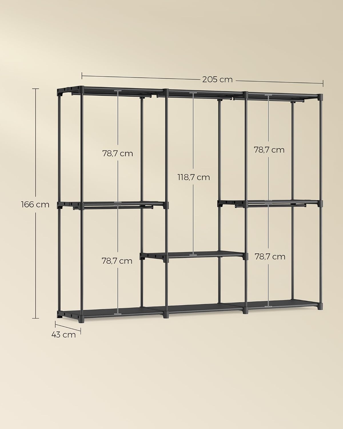 Thumbnail 5 de SONGMICS RYG035B01 open kledingkast met 5 ophangstangen, zwart, 205 x 43 x 166 cm