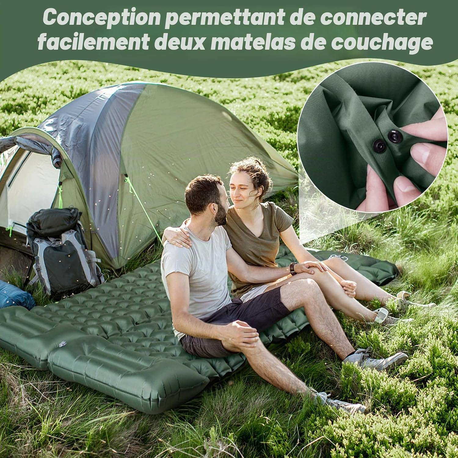 Detalle de Matelas Gonflable 1 Place JATEKA avec Pompe à Pied et Oreiller – Design réversible et léger
