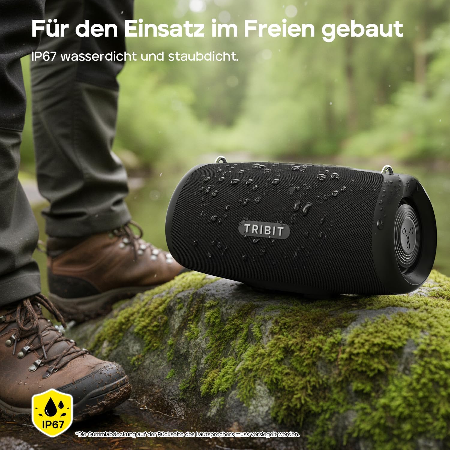 Detalle de Tribit StormBox Lava: Groß, robust und lautstark – 80 W Outdoor-Bluetooth-Lautsprecher mit IP67, 24 h Akku und EQ