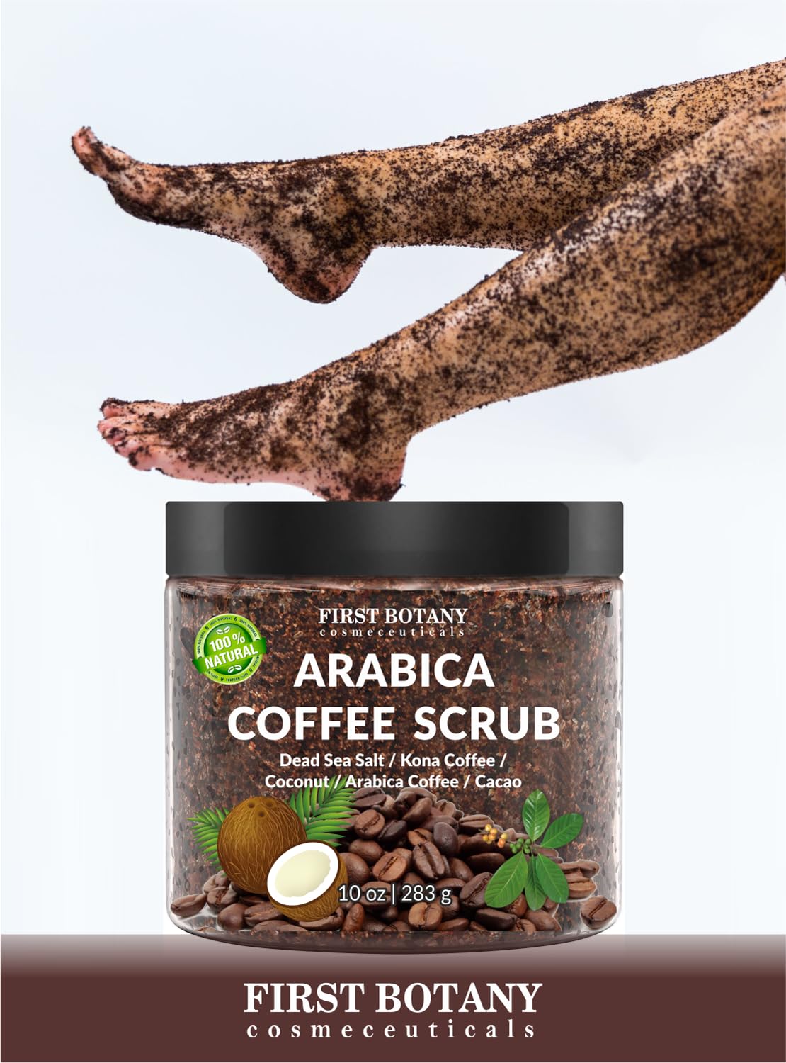 Detalle 2 de First Botany Cosmeceuticals 100% Natural Arabica Coffee Scrub (Organic Coffee, Coconut, Shea Butter) — 10 oz