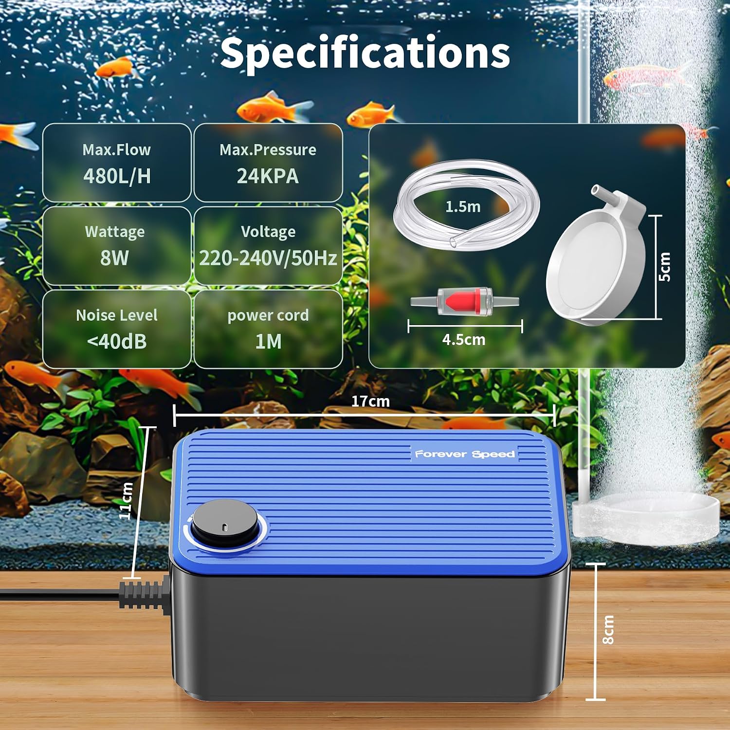 Detalle 2 de Forever Speed Leise Aquarium Luftpumpe 8W, 480L/H Einstellbare Luftpumpe für Aquarium Sauerstoffpumpe Sehr Leise mit doppelten Luftlöchern Vibrationsarm und Mehr Sauerstoffzufuhr 80-600L
Forever Speed Leise Aquarium Luftpumpe 8W,…