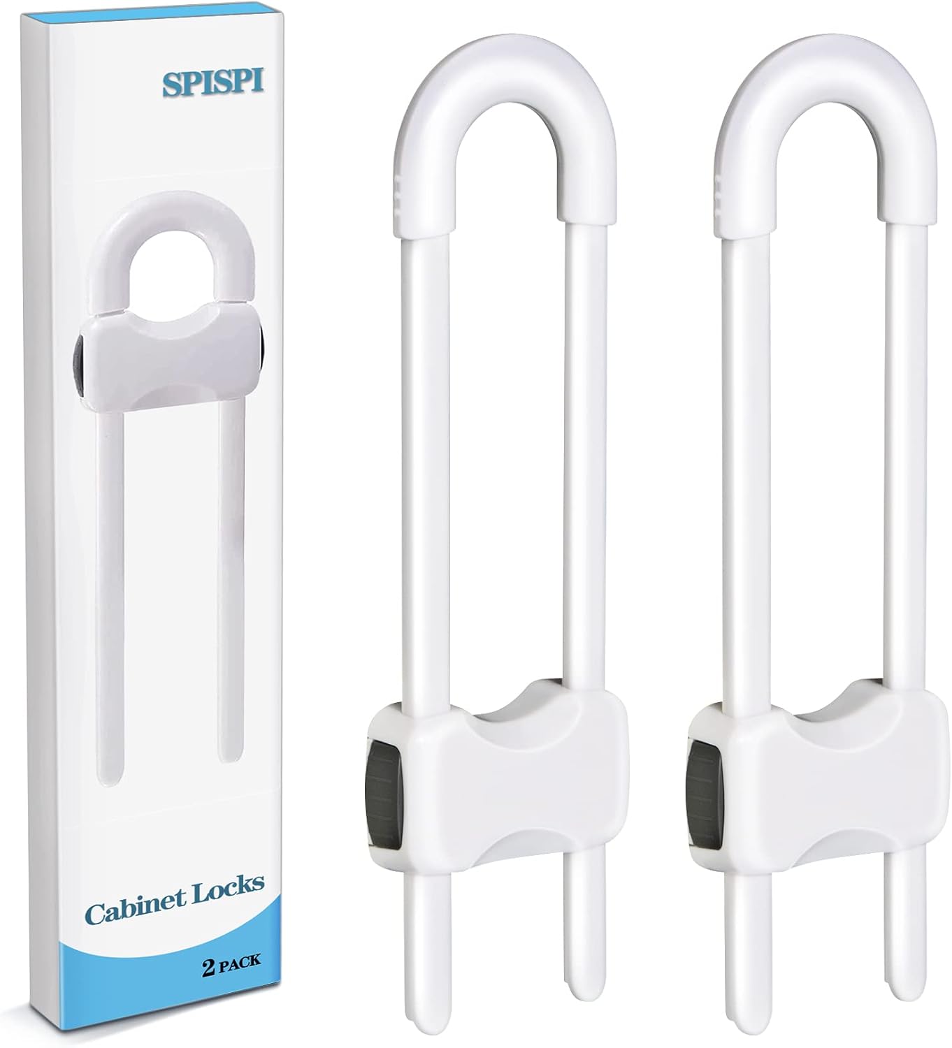 SPISPI CL002 U-Shaped Cabinet Locks, Adjustable, White, Pack of 2