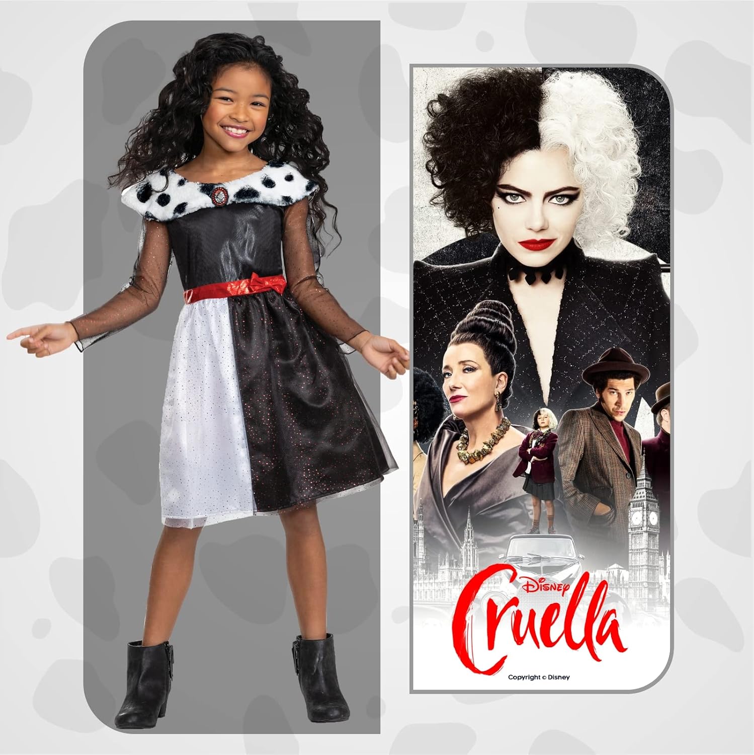 Detalle 2 de Disguise Disney Cruella-kostuum voor kinderen met zwart-witte jurk en stippenkraag