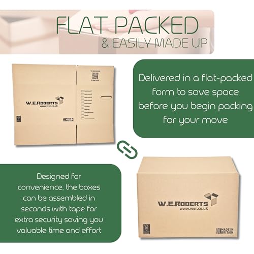 Thumbnail 6 de Moving Boxes x 20 Large Strong Cardboard Boxes by W.E. Roberts – 45.7 x 28.8 x 28.8 cm, with Handles and Room List