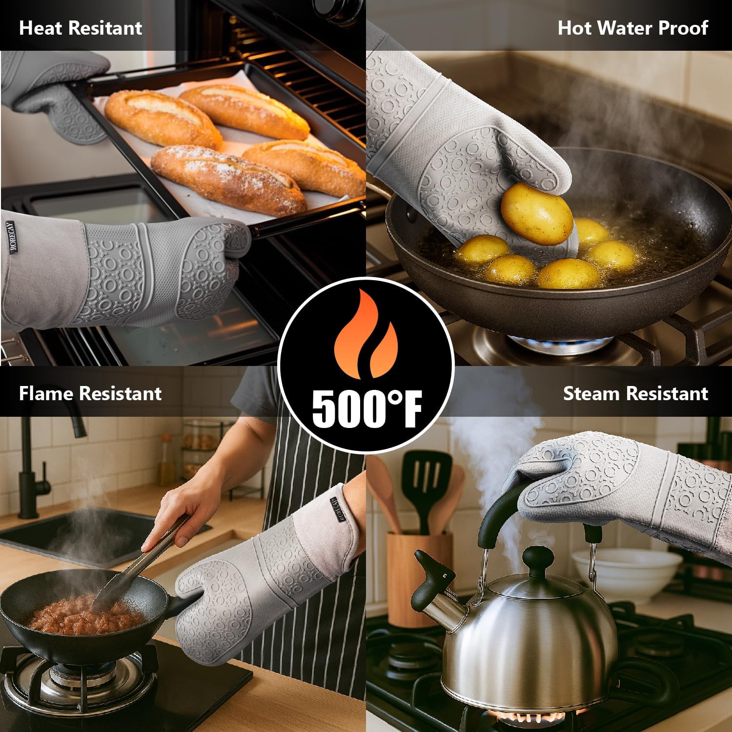 Detalle 2 de Rorecay 15-inch Silicone Oven Mitts Set