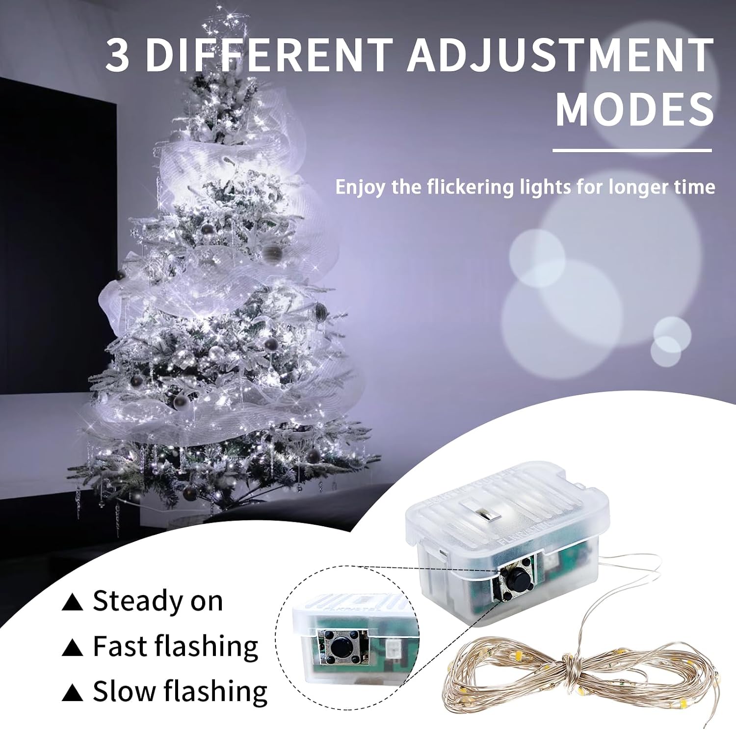 Detalle de chzk D11-UG-V8A4 Fairy Lights, 12-Pack, White LEDs, 7 ft, 3 Modes