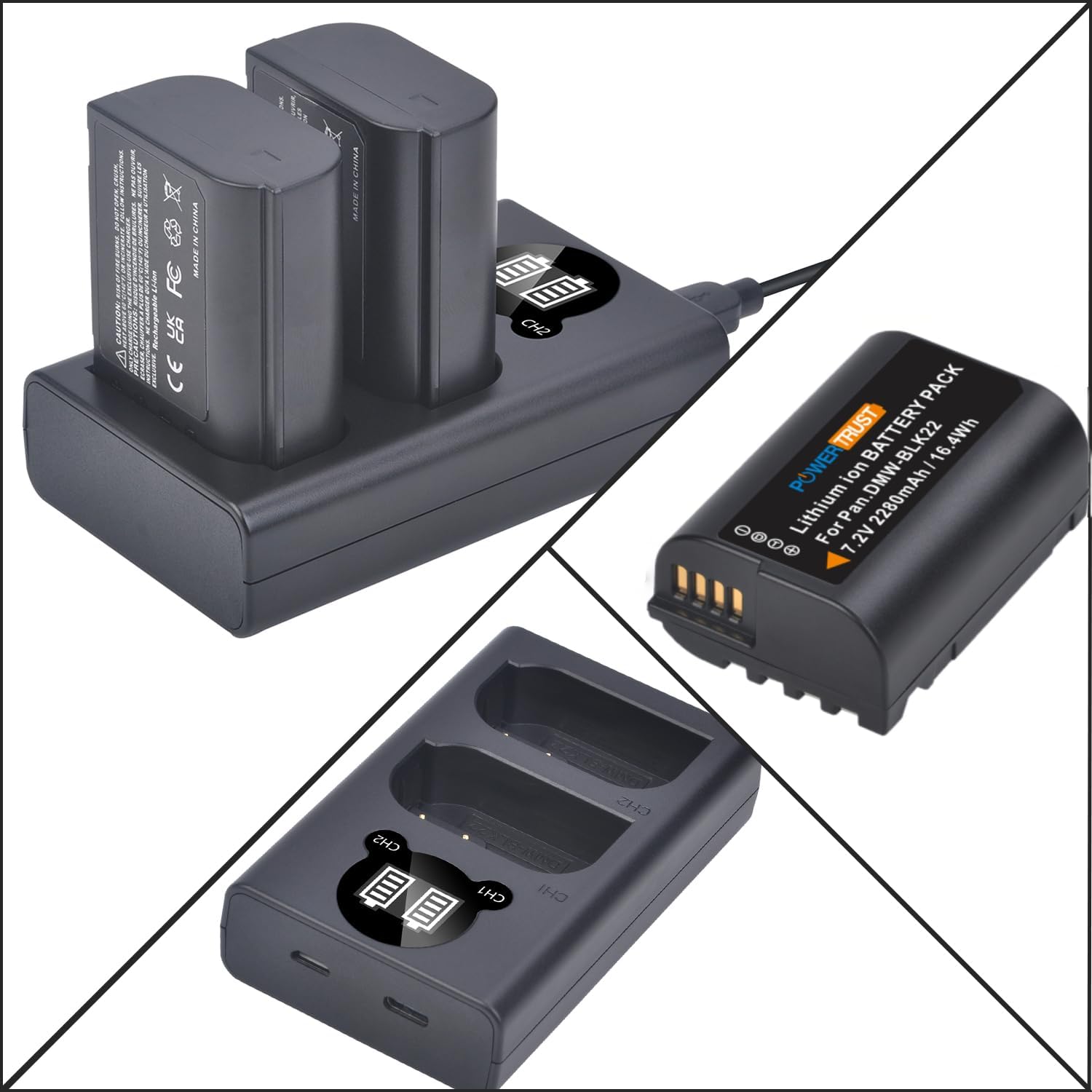 Thumbnail 4 de PowerTrust 2x DMW-BLK22 2280mAh batteries with LED dual charger for Panasonic Lumix S-series & GH cameras
