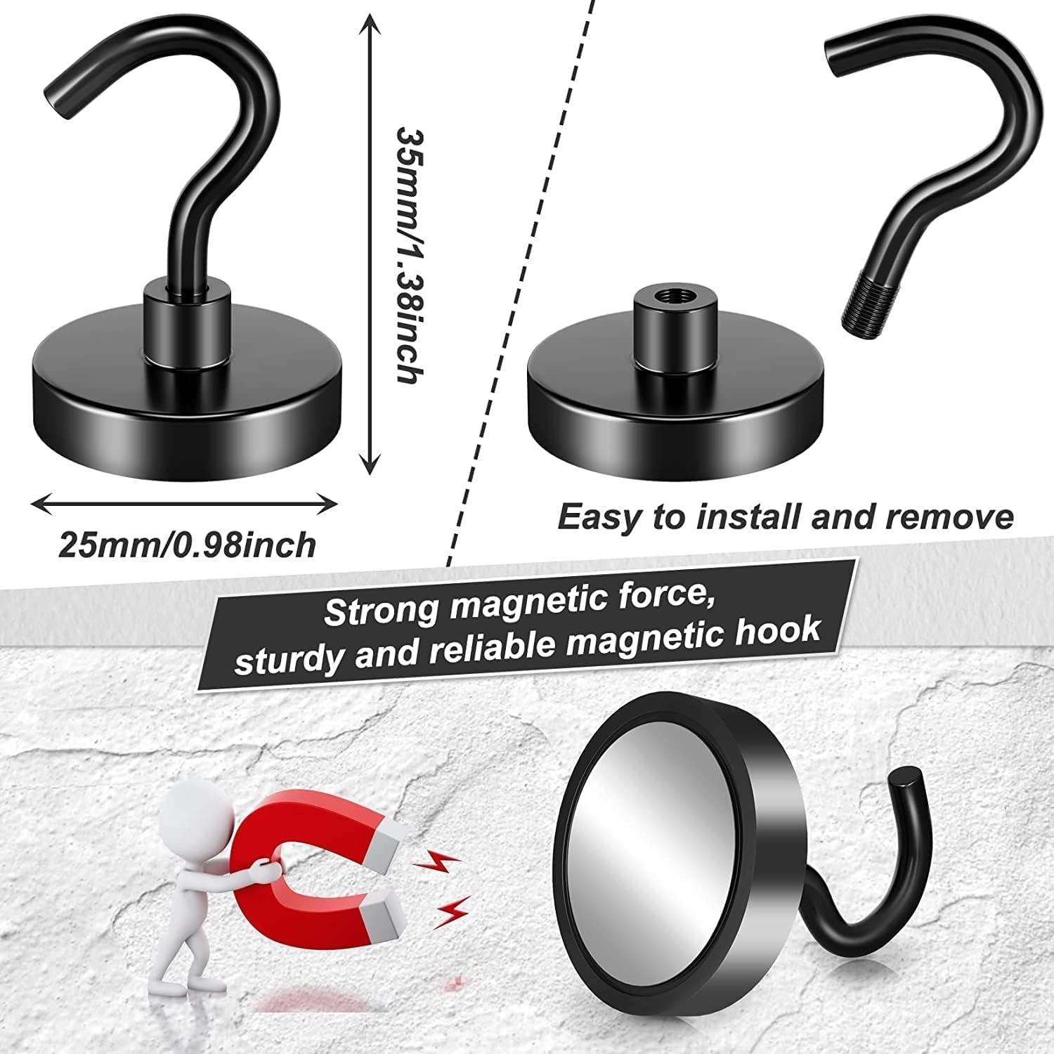 Detalle de FINDMAG 20-Pack Magnetic Hooks: Extra-Strong Neodymium Hooks, 25 lb+ Pull