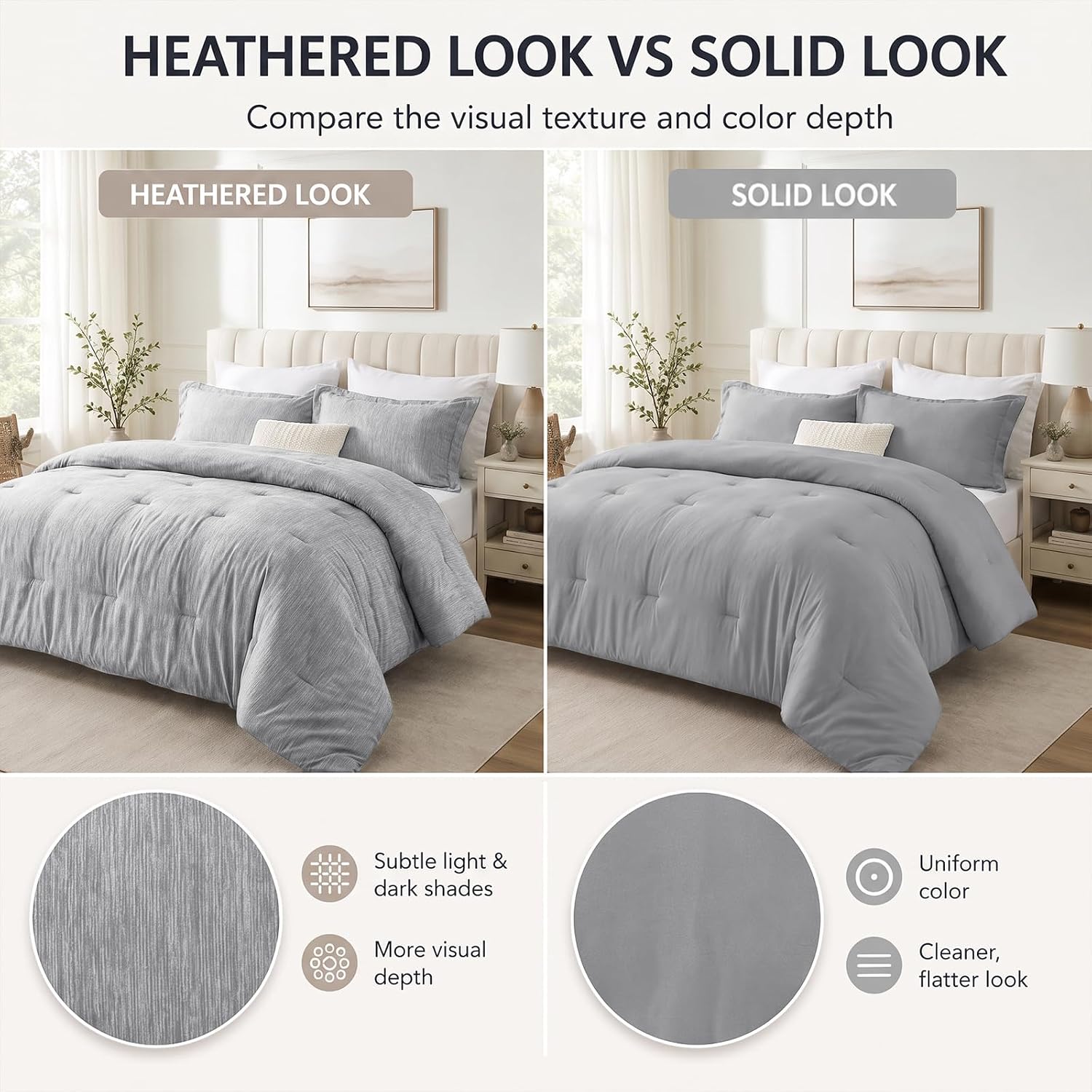 Detalle 2 de CozyLux Queen Comforter Set (3-Piece) in Light Gray, Double-Brushed Microfiber Cationic Dyeing
