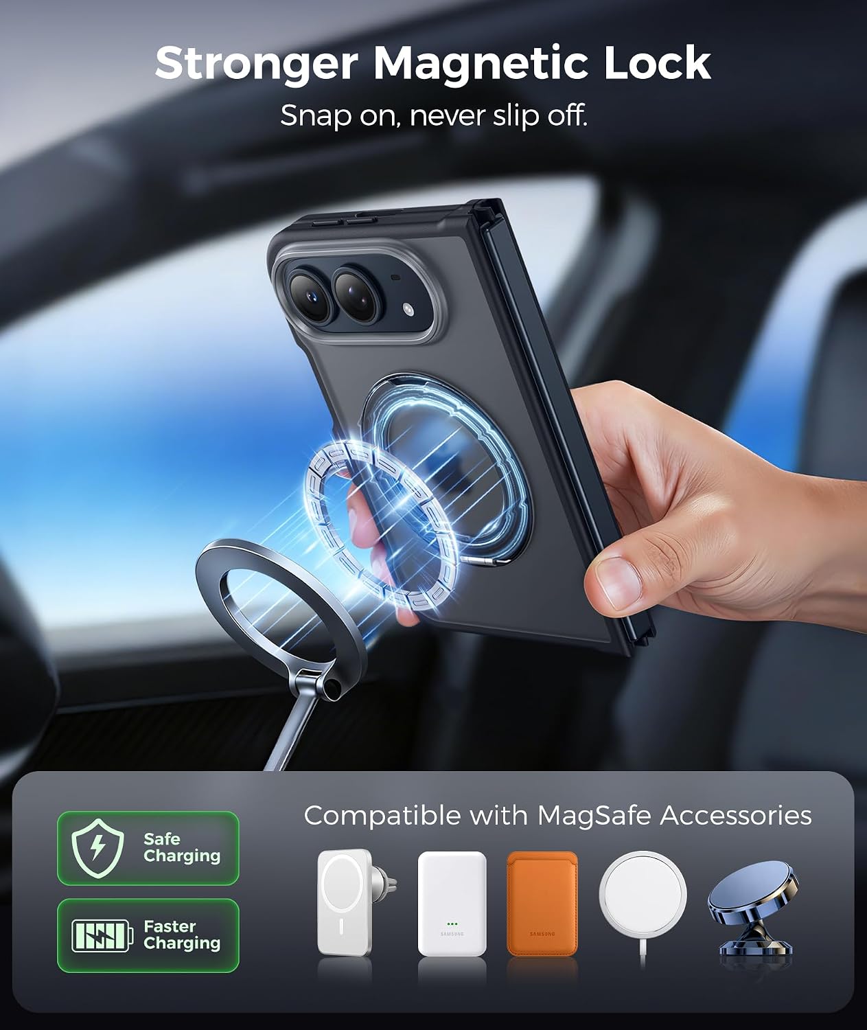 Detalle de FNTCASE iPhone Duo Case with 360° Magnetic Ring Stand, Black Matte