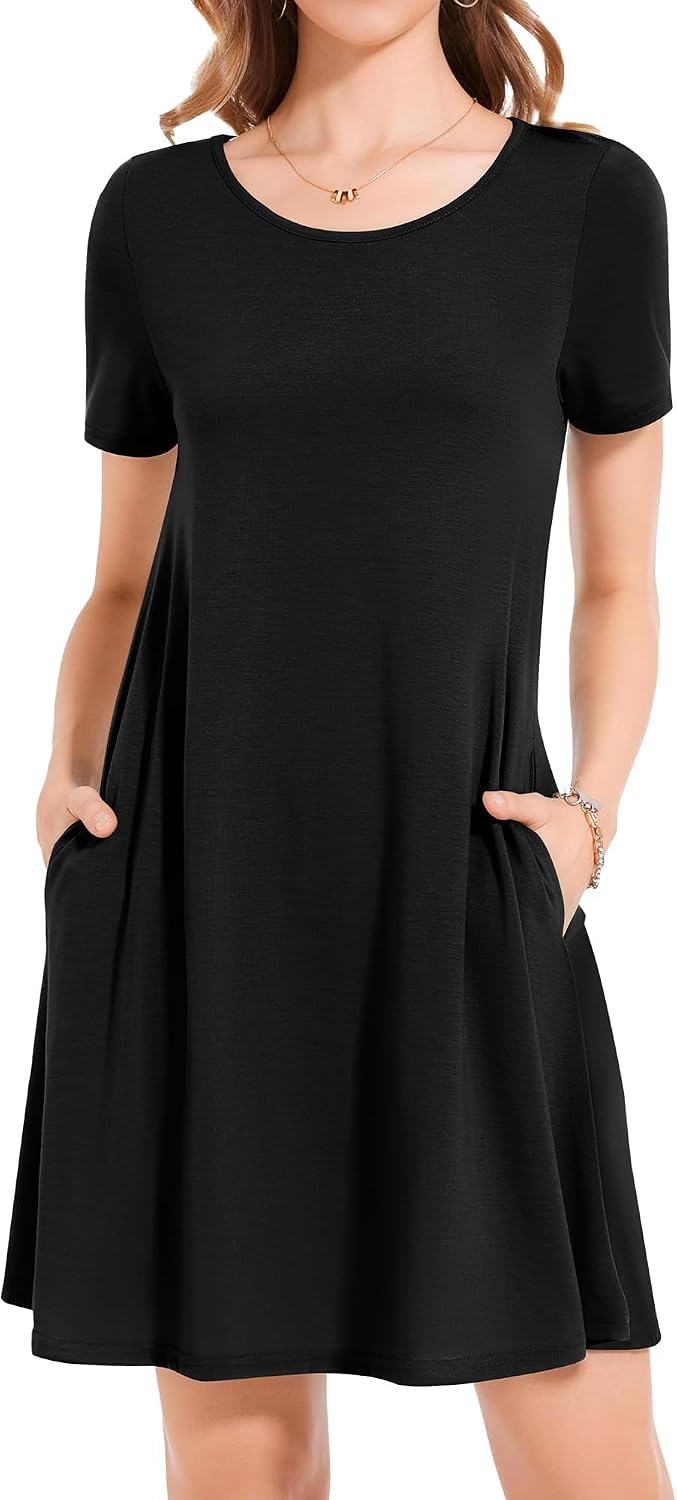 Detalle de Womens Summer Dresses Beach Casual Loose Tshirt Floral Short Sleeve Flowy Pockets Sundresses 2026