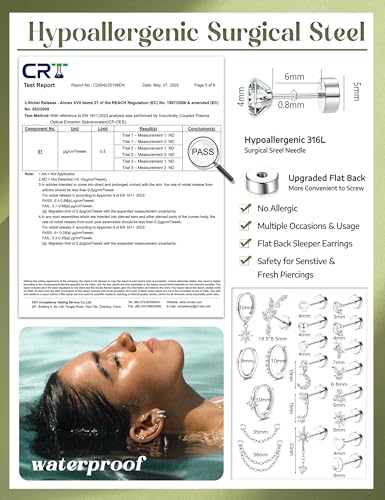Detalle de CASSIECA 21Pcs Helix Piercing Jewellery – Hypoallergenic Flat Back Earrings Set