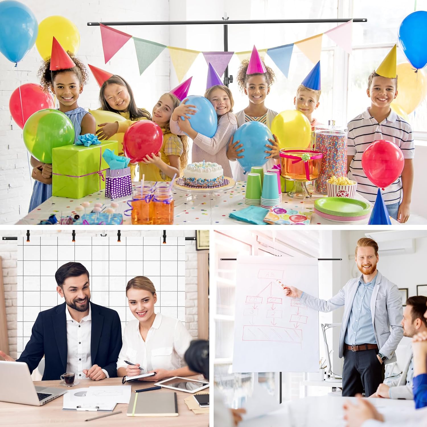 Detalle 2 de T-Shaped Backdrop Stand 2x2.6m (Huzofexo) portable aluminium background holder with clips