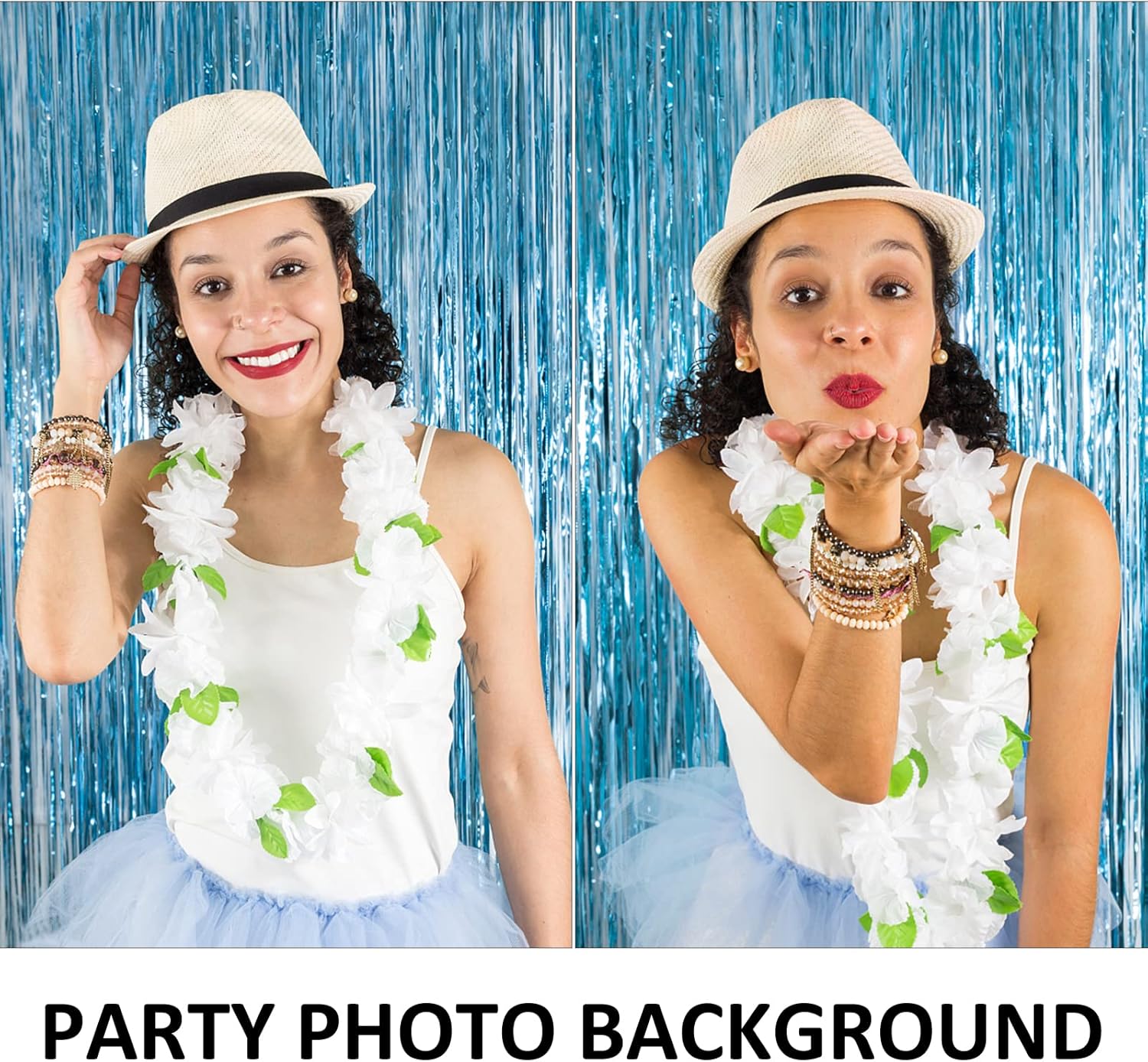 Detalle de 5-Pack Blue Metallic Foil Curtain Backdrops for Photo Booths and Parties