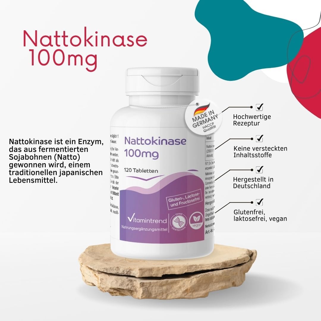 Detalle 2 de Vitamintrend Nattokinase hochdosiert 100 mg – 120 Tabletten, vegan, made in Deutschland