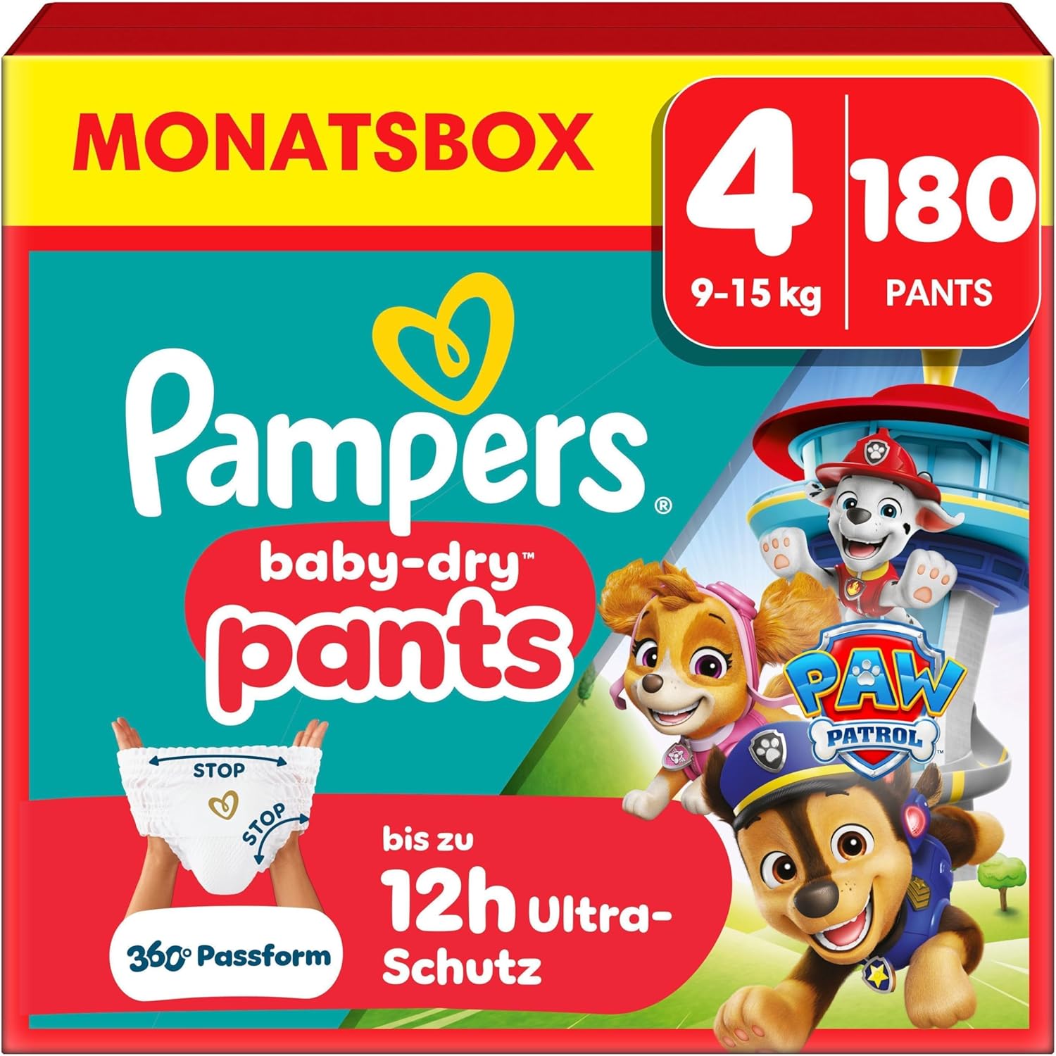Detalle de Pampers Baby-Dry Pants Paw Patrol Edition Größe 4 – 180 Windeln, 9 kg–15 kg