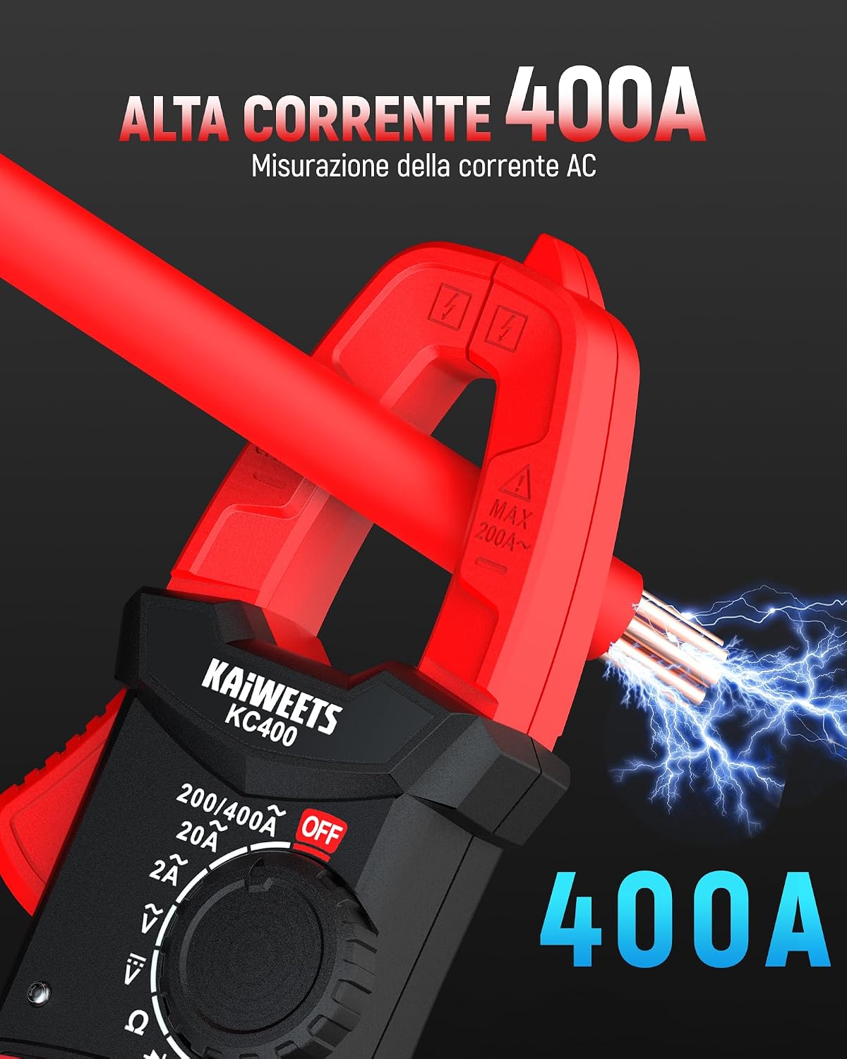 Detalle de KAIWEETS KC400 Pinza Amperometrica 400 A 🛠