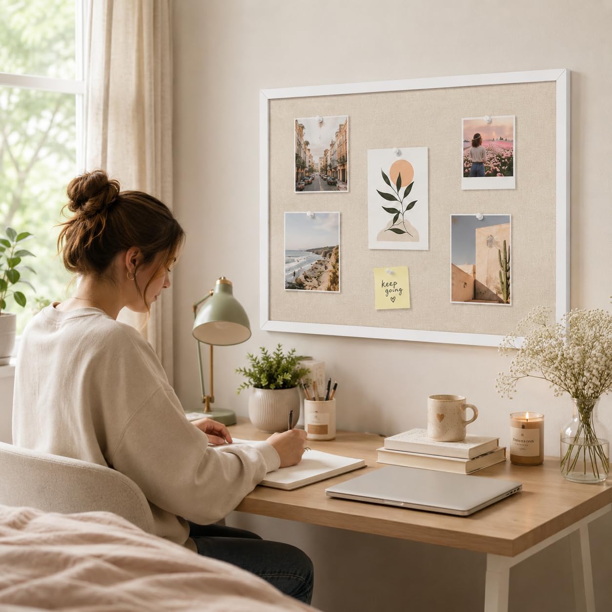 Thumbnail 4 de Yunihome 36" x 24" Cork Bulletin Board with White Frame