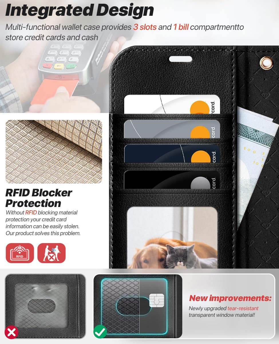 Thumbnail 2 de OCASE Handyhülle für iPhone 17 Pro Max – 2-in-1 Magnetische Premium PU Leder Hülle mit Kartenfach, RFID-Schutz und Standfunktion (Schwarz, Litschi)