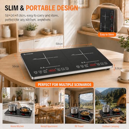 Detalle de AMZCHEF Plaque Induction 2 Feux – Tables de cuisson à Induction avec Contrôle Indépendant, 3500 W
