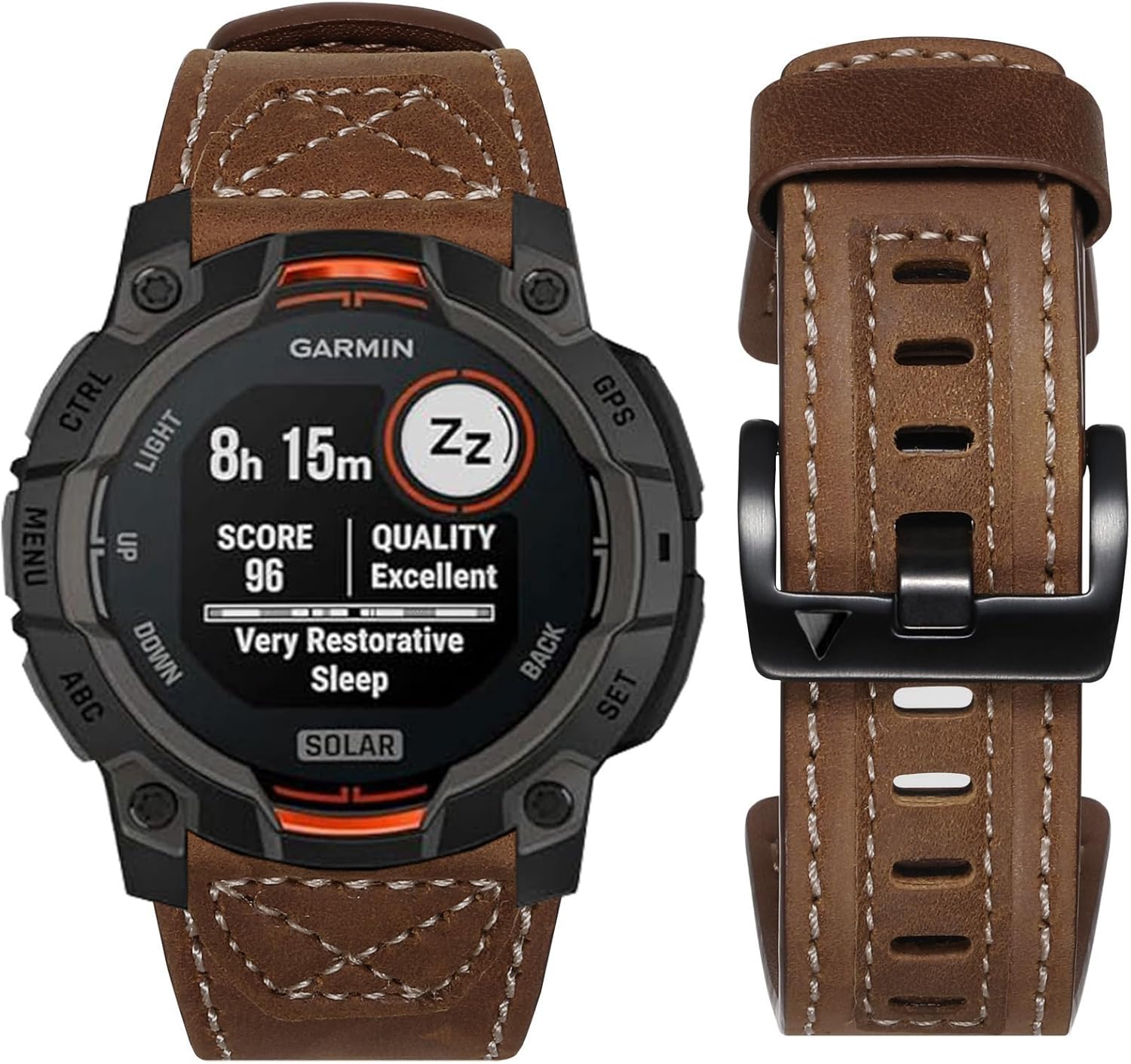 Thumbnail 2 de Leather Strap for Garmin Instinct, Instinct 2, Instinct 3 45mm – Dark Brown Genuine Leather, 22mm