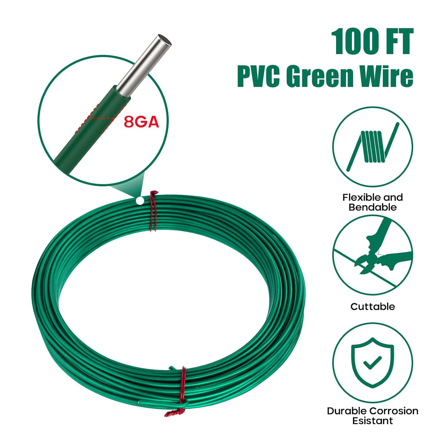 Thumbnail 3 de Fuuner Wire Rope Fence Kit with 5 Electric Fence Wire Tensioners, 30M Galvanised PVC-Coated Steel Cable