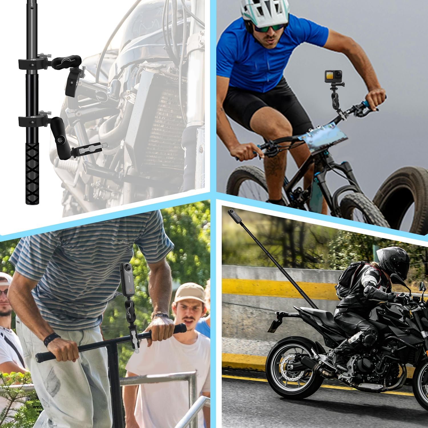 Detalle de Metal Motorcycle Mount Kit with 47” Invisible Selfie Stick for Action Cameras
