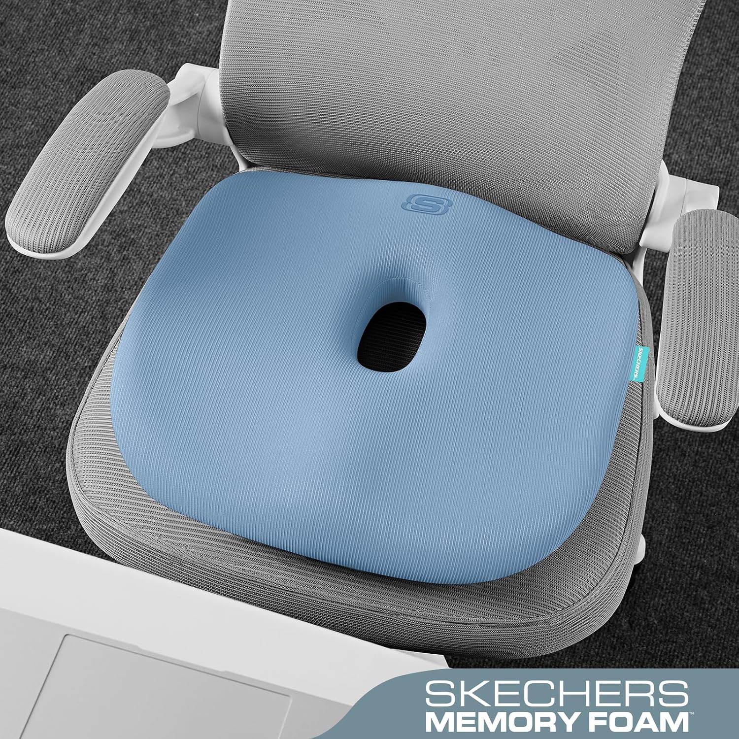 Detalle 2 de Skechers Memory Foam Seat Cushion, Blue, with Washable Cover and Non-Slip Base
