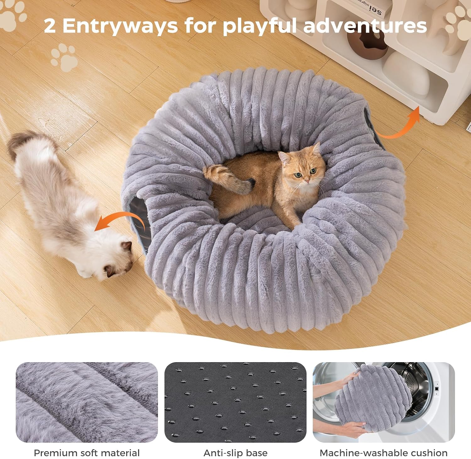Detalle de Avont Cat Tunnel Bed: Plush Donut Tunnel for Indoor Cats