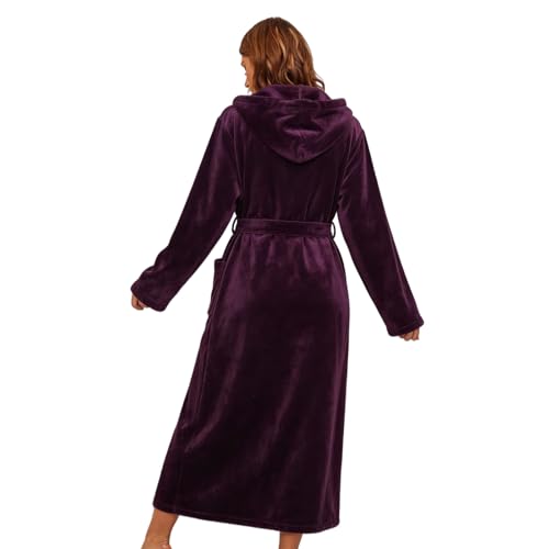 Detalle 2 de RONGTAI Womens Dressing Gown Fleece Plush Warm Long Hooded Robes