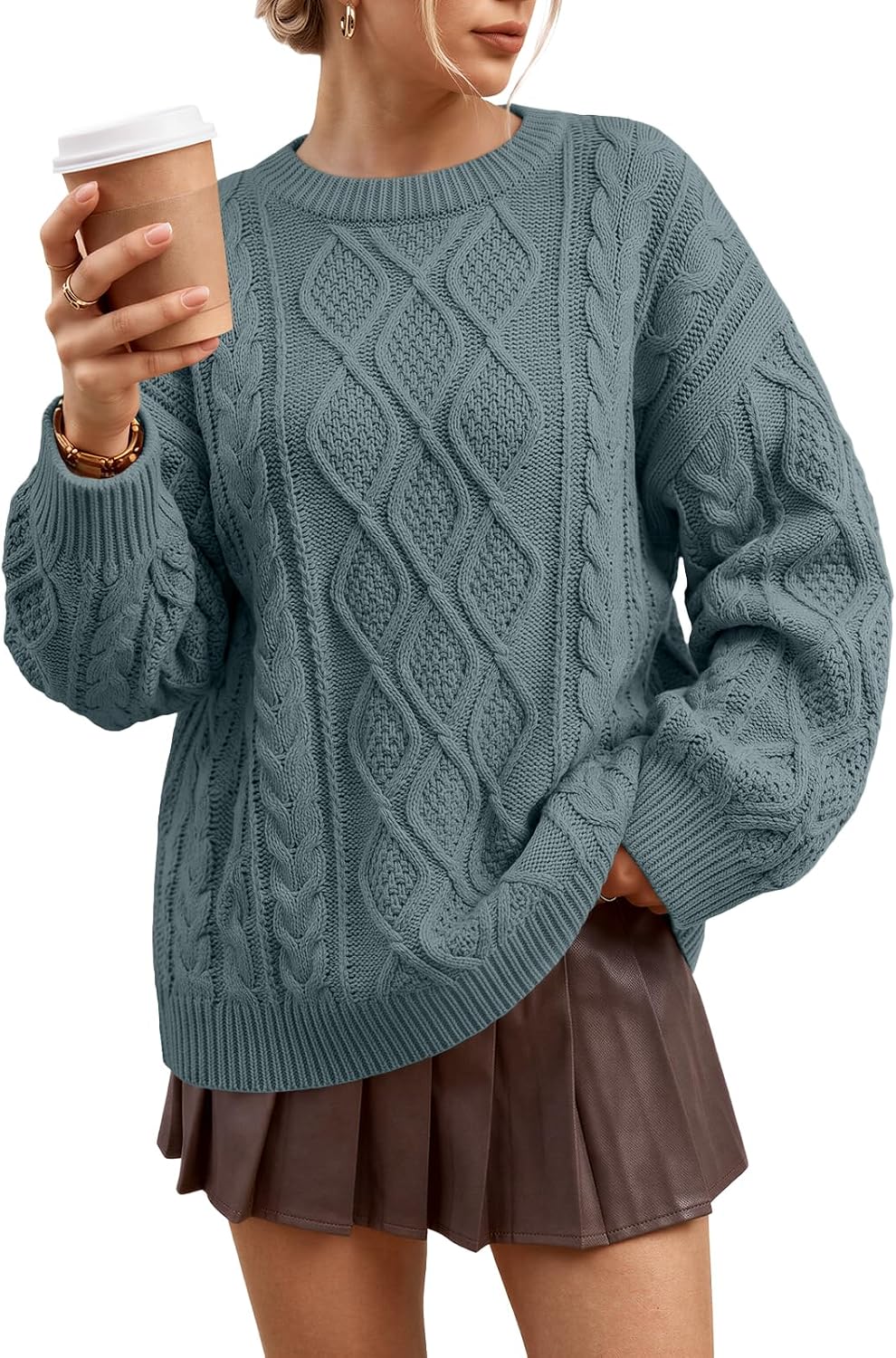 Thumbnail 6 de Trendy Queen TRDOSSE1008 Oversized Cable-Knit Sweater, Cotton-Acrylic Blend
