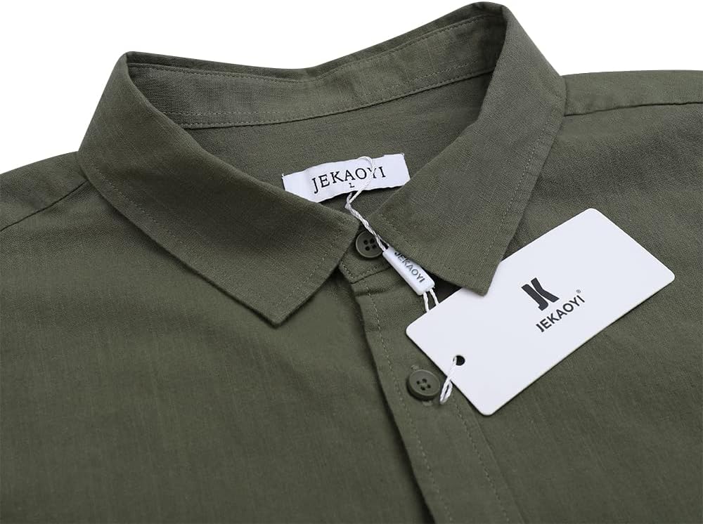 Detalle de JEKAOYI Men's Cotton-Linen Shirt