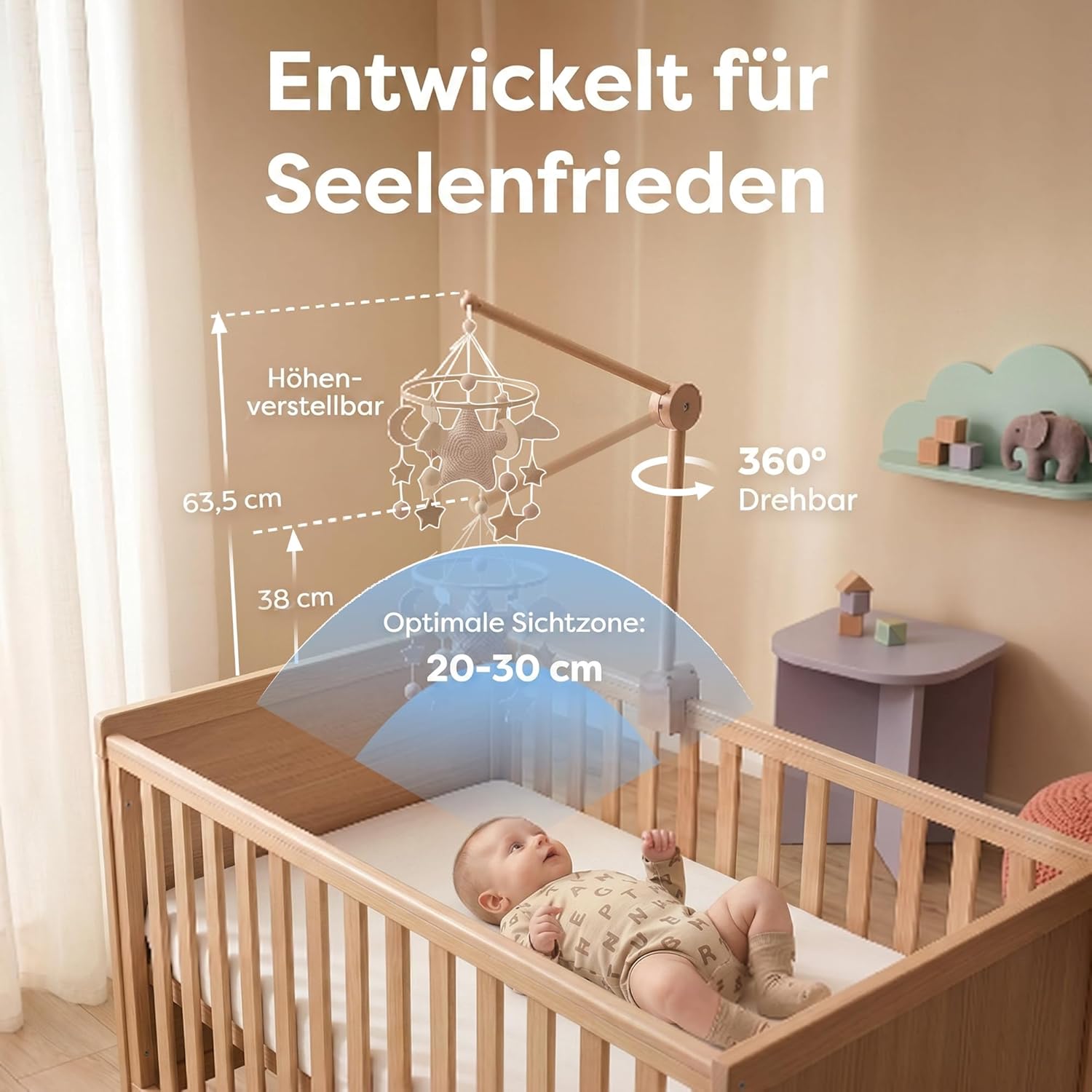 Detalle de Mobile Halterung Holz Babybett 360° Drehbar