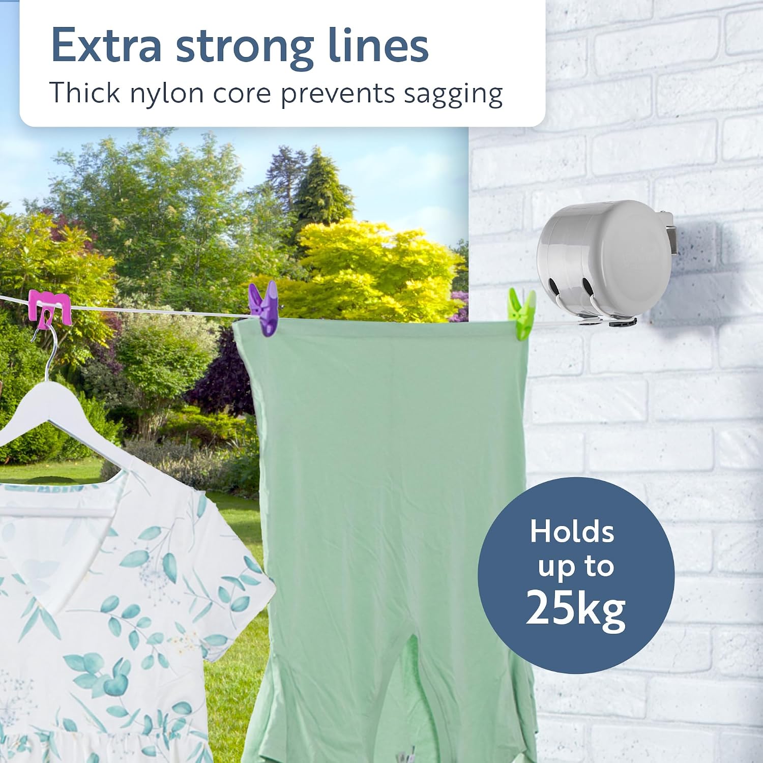 Detalle 2 de Minky Retractable Duo Reel Washing Line, Grey – 2x15m (30m total) with fixings