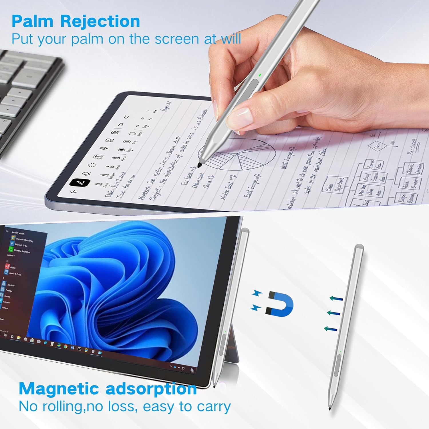 Thumbnail 5 de Milikilo F97 Stylus Pen for Microsoft Surface with Eraser Side Button, Palm Rejection, Tilt & 1024 Pressure