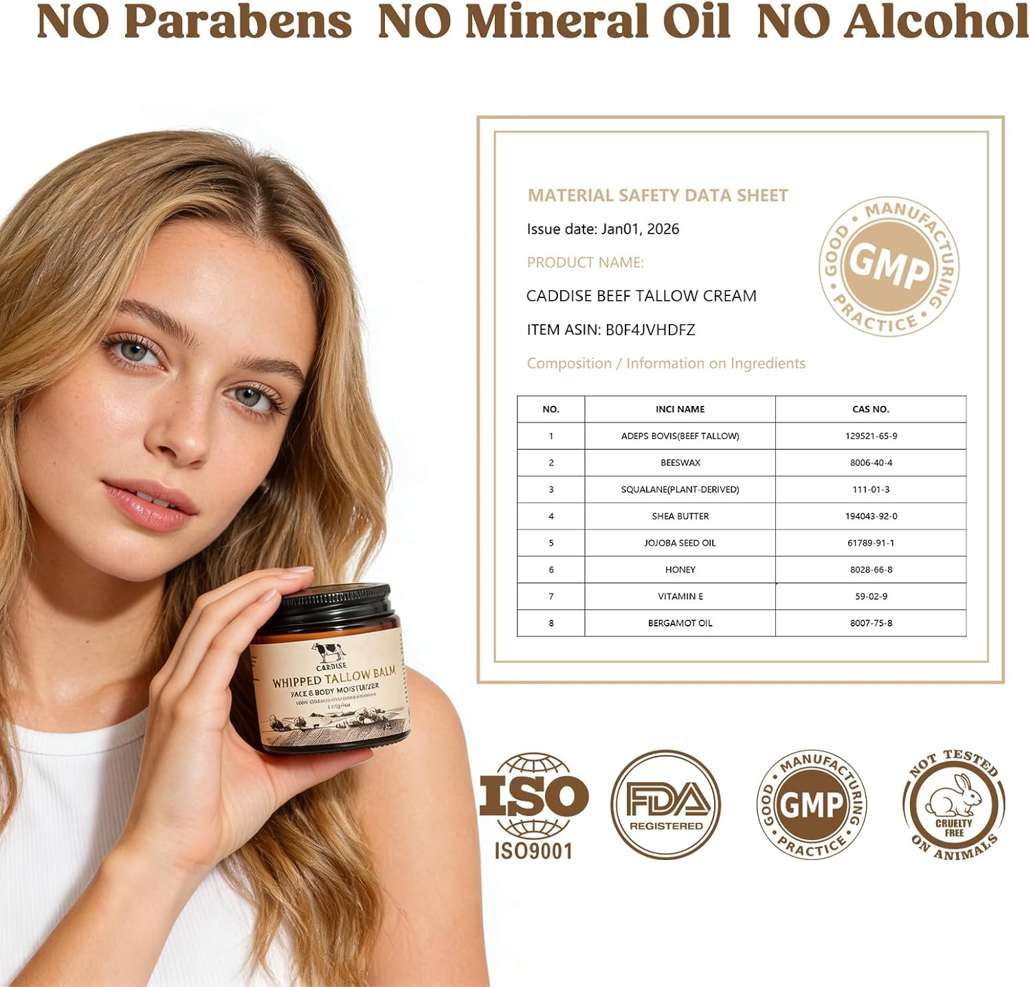 Thumbnail 3 de CADDISE CD-BT01 Beef Tallow Face Cream, 4 oz, Bergamot Honey Balm