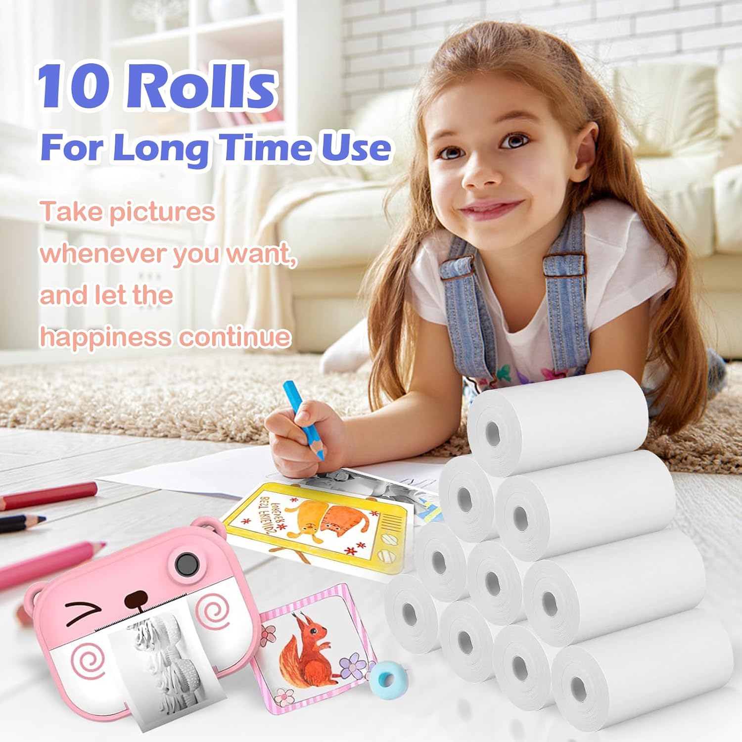 Thumbnail 5 de 10 rotoli carta termica 57x30 mm per mini stampanti e fotocamere istantanee per bambini (bianca, BPA free)